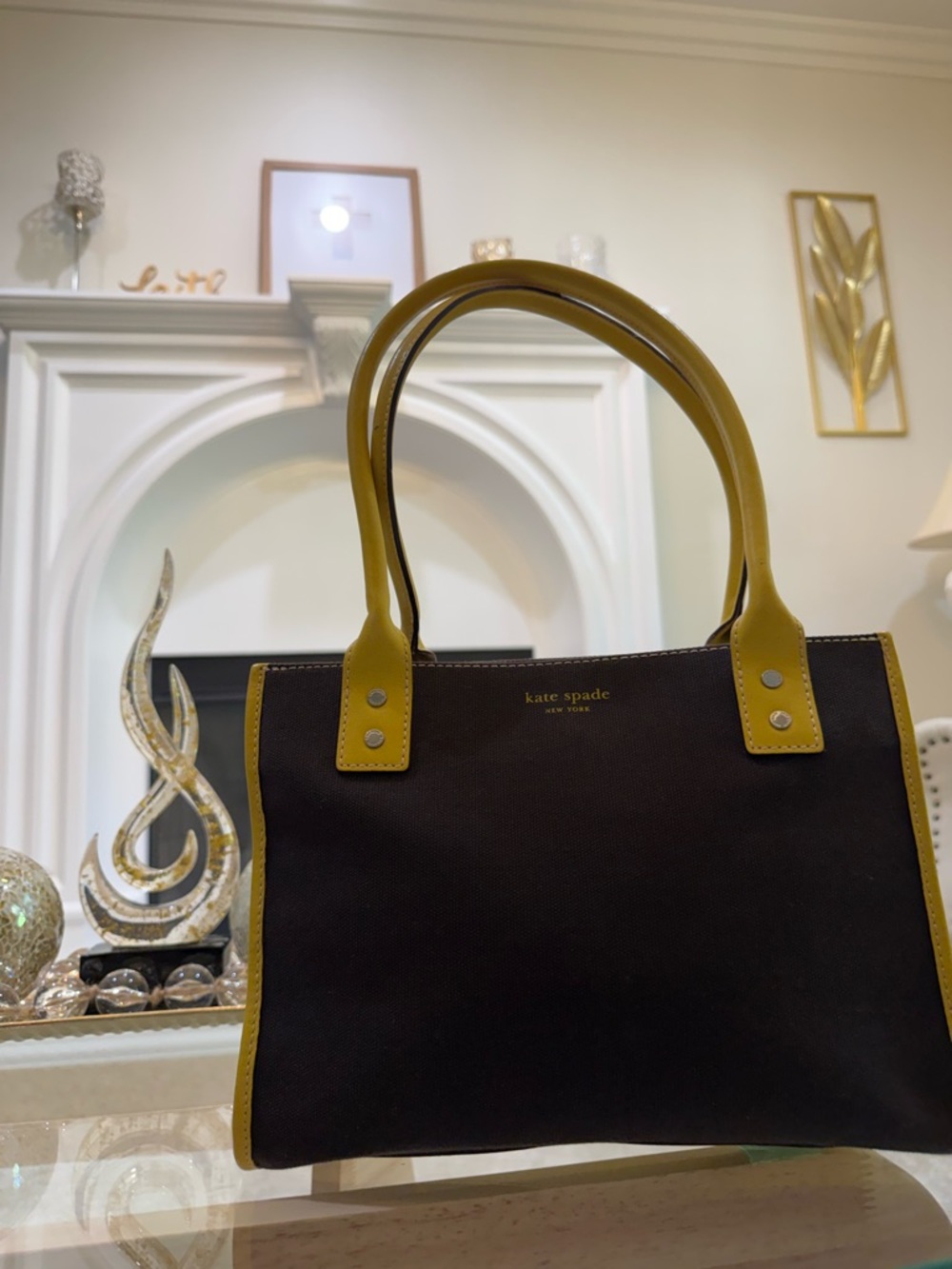 kate spade Brown Tote with Yellow Handles and Trim - Picture 6 of 10
